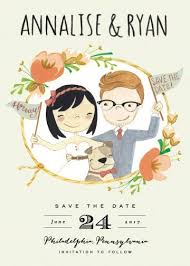 Wedding Save The Date Cards Custom Illustrated Couple Portrait With Pet Optional Digit Wedding Saving Fun Wedding Invitations Cartoon Wedding Invitations