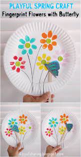 Whether you are looking for a specific spring activity to do with your toddler or 5 year old, a fun outdoor activity for spring, or a fun sensory play ideas that is spring themed spring activities for kindergarten. Fingerprint Flowers With Butterfly Playful Spring Craft For Kids Kidscraft Springcrafts Easycrafts Spring Crafts For Kids Preschool Crafts Spring Crafts