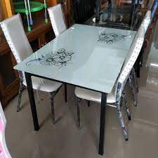Meja kantor ini terbuat dari kayu jati pilihan dan dikerjakan oleh tangan yg profesional pengerjaan rapi dan halus , ada 4 buah laci di bagian depan untuk menyimpan barang barang anda , bagian kaki kaki. Jual Meja Makan Kaca 4 Orang Model Minimalis Rangka Besi Di Lapak Kastil Furniture Bukalapak