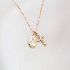 ★material:holy layered necklace is made of alloy, can be gifted for festival and any occasions. Tiny Virgin Mary Cross Necklace Simple Dainty