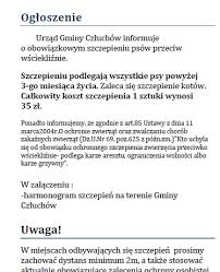 Harmonogram Szczepienia Psow I Kotow Przeciw Wsciekliznie Na Terenie Gminy Czluchow Urzad Gminy W Czluchowie