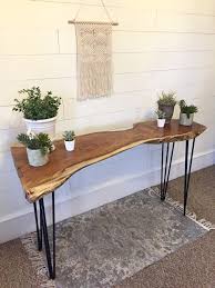 Rustique Restoration Live Edge Walnut Console Table Hairpin Legs Steel Leg Console Edge Hairpin Leg Legs Live R In 2020 Wood Slab Table Decor Modern Table