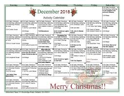 Abbyshire Place December 2018 Activity Calendar Senior Activities Activities Memory Care