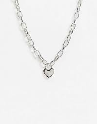 Topshop Chunky Silver Necklace With Heart Pendant Asos In 2021 Chunky Silver Necklace Silver Necklace Heart Pendant