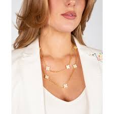 Park Lane Long Clover Pearl/Diamonte Necklace Pearl/gold