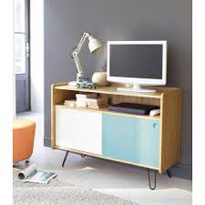 Meuble Tv Vintage En Bois Blanc Et Bleu L 105 Cm Maisons Du Monde Petit Meuble Tv Meuble Tv Haut Idee Deco Meuble Tv