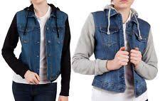 Soundgirl Women S Sweatshirt Sleeve Hooded Denim Jean Jacket Black Or Gray Jackets Denim Jacket Women Denim Coat Women