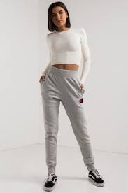 Black And Red Joggers Womens Front View Champion Womens Big C Reverse Weave Jogger In Oxford Grey Joggers Womens Joggers Outfit Pants For Women