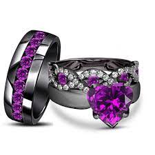 His Hers Purple Amethyst Black Gold Fn In Engagement Bridal Trio Ring Set 2 86ct Aonedesigns Weddinganni Black Gold Ring Black Gold Jewelry Gold Jewelry Sets