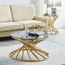 Black round accent table unique coffee table rowan od outdoor round, source: Round Glass Coffee Table Side Tables Gold Stainless Steel Legs Sofa Living Room Ebay