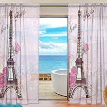 Cooper Girl Love Paris Sheer Window Curtain Panel Drape 55x78 Inch For Living Room Bedroom Kids Room 2 Piece Panel Curtains Bedroom Themes Drapes