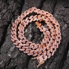 Cuban link chain iced out. 18 Inch 9mm Men Iced Out Women Choker Necklace Rose Gold Metal Cuban Link Chain Sale Price Reviews Gearbest