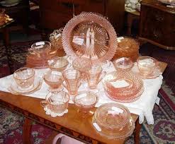 Pink depression glass dessert serving plate w/ center handle ,gold trim. All About Pink Depression Glass