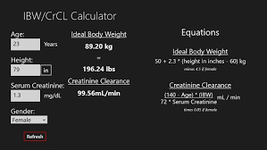 By the cockcroft and gault formula (cg) was developed in 1973 using data from 249 men with creatinine clearance (ccr) from approximately 30 to 130 ml/m2. Ibw Crcl Calculator For Windows 8 And 8 1