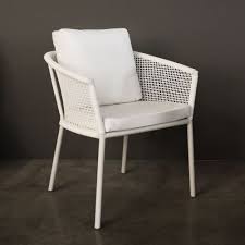 Light White And Elegant The Washington White Woven Outdoor Dining Chair Complete With Cushi In 2020 Dining Chair Design Furniture Dining Chairs Wicker Dining Chairs