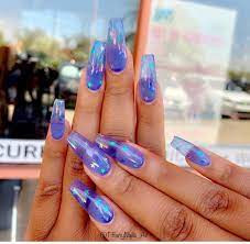 Jelly Blue Color With Star Nailart Mesanails Aznails Gilbertnails Nailsofinstagram Naildesigns Nailsonpoi Jelly Nails Blue Acrylic Nails Purple Acrylic Nails