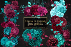 Assembling a team of extremely talented designers and working alongside them makes it easy to go to work every day! Turquoise And Burgundy Floral Bouquets Graphic By Digital Curio Creative Fabrica