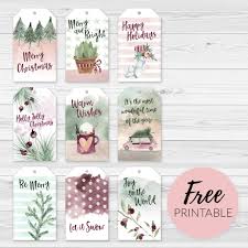 Free Printable Christmas Gift Tags Cute Pink Plum Green Watercolor Happycatprints