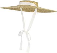 Jelord Women Vintage Boater Straw Hat Wide Brim Flat Top Floppy Derby Straw Hat Beach Sun Hats With Chin Strap Summer Straw Hat Straw Hat Beach Vintage Ladies