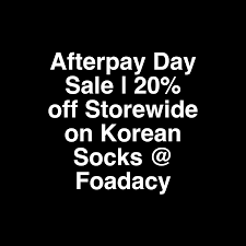 We did not find results for: Afterpay Day Sale 20 Off Storewide On Korean Socks Foadacy In 2021 Afterpay Day Storewide Korean Socks