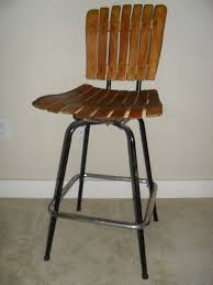 Vintage Mid Century Modern Arthur Umanoff Slat Wood Swivel Bar Stool Chair Wooden Breakfast Bar Stools Bar Stools Bar Stool Chairs