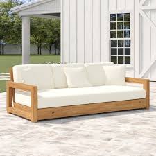 Birch Lane Outdoor Furniture O Kean Teak Patio Sofa With Cushions Reviews Birch Lane In 2020 Rustic Outdoor Sofas Outdoor Sofa Patio Sofa
