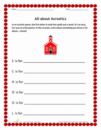 School Acrostic Poem Worksheet Education Com Acrostic Acrostic Poem Simple Poems