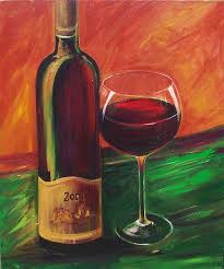 Wine Bottle And Wine Glass Canvas Print Size 16x20 Made From My Original Acrylic Painting With Warm Colors Of Orange And Wine Painting Wine Art Wine And Canvas