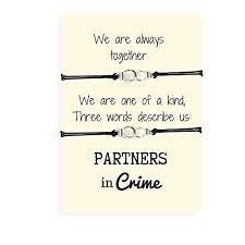 List 11 wise famous quotes about my partners in crime: Amazon Com Carrie Clover Partners In Crime Bracelets Handcuff Charms Best Friend Bracelets Matching Bracelet Set Friendship Bff Bracelets Best Friend Gifts A40 Handmade