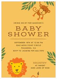 Most baby showers take place around the sixth or seventh month during pregnancy to help give the mom time to gather additional items needed before delivery. Animal Safari Baby Shower Invitations By Basic Invite
