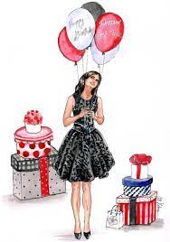 Custom Fashion Illustration Custom Fashion Drawing Watercolor Fashion Sketch Happy Birthday Drawings Happy Birthday Doll Birthday Fashion