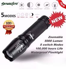 Skywolfeye 5000 Lumen 5 Modes T6 Zoomable Led 18650 Flashlight