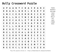 Each word search pdf file includes a puzzle grid page with word list and a solution page with a hidden message. Download Word Search On Bully Crossword Puzzle
