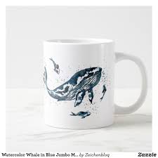 Watercolor Whale In Blue Jumbo Mug Zazzle Com Mugs Funny Coffee Mugs Watercolor Whale