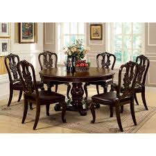 Crafted of rustic white oak veneers and oak solid woods, the california 7 piece round dining room set offers two distinctive finishes: Furniture Of America Berkshire 7 Piece Round Dining Set With Wooden Chairs Brown Cherry Walmart Com Walmart Com