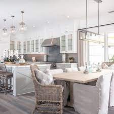 Grey White Modern Farmhouse Kitchen Dining Nook Farmhouse Kitchen Design Modern Farmhouse Kitchens Farmhouse Style Dining Room