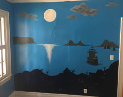 Just Finished This Mural In My Peter Pan Themed Nursery Captain Hook S Pirate Ship In The Moonlight Pirate Room Playroom Decor Mural