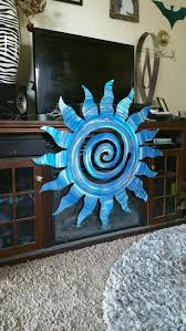 Metal Wall Hanging Sun Wall Art Abstract Metal Wall Decor Indoor Outdoor Artwork Handmade Lodge Outdoor Metal Wall Art Navy Blue Wall Art Blue Wall Art