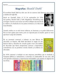 Biografia Roald Dahl Comprension Lectora Biografia Lectura De Palabras