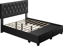 Four wood drawers and three. Modern Bed Frame Faux Leather Upholstery With 2 Drawers And Tufted Headboard Contemporary Platform Beds By Decor Love Houzz