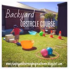 A fun backyard obstacle course for kids. Playing And Learning Begins At Home Backyard Obstacle Course Kids Obstacle Course Backyard Obstacle Course Outdoor Kids