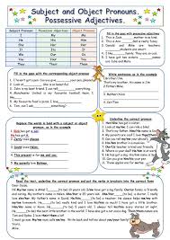 Subject And Object Pronouns Possessive Adjectives Possessive Adjectives Pronouns Exercises Object Pronouns