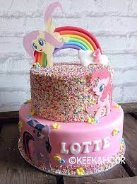This 4″ 6″ and 8″ three tier cake serves approx 40 party portions. My Little Pony Cake With Sprinkles Pony Cake Birthday Cake Kids My Little Pony Cake