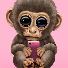 Netter Baby-Affe, der einen rosa Handy hält Poster