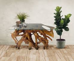 Teak Wood Root Console Table With Glass Top 48 Inches Teak Root Console Root Console Console Table