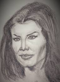 Beach girl in pink bikini pencil drawing