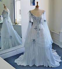 Vintage Celtic Wedding Dresses White And Pale Blue Colorful Medieval Bridal Gowns Scoop Neckline Corset L Celtic Wedding Dress Bridal Gowns A Line Bridal Gowns
