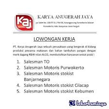 Lowongan kerja di purbalingga mei 2021 temukan loker terbaru yang sesuai dengan lokasi, pendidikan, dan minat anda. Lowongan Kerja Bulan September 2020 Di Lokerpurbalingga Com