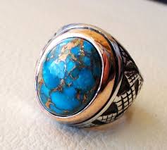 Turquoise Blue Natural Copper Stone Ring Sterling Silver 925 Etsy Rings For Men Mens Jewelry Opal Stone Ring