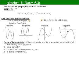 Evaluate And Graph Polynomial Functions Goals Algebra 2 Notes 5 2 End Behavior Of Polynomials Zeros Of Polynomials If P Is A Polynomial And If Ppt Download